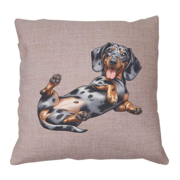 Polštář lněný vzhled s potiskem jezevčík merle